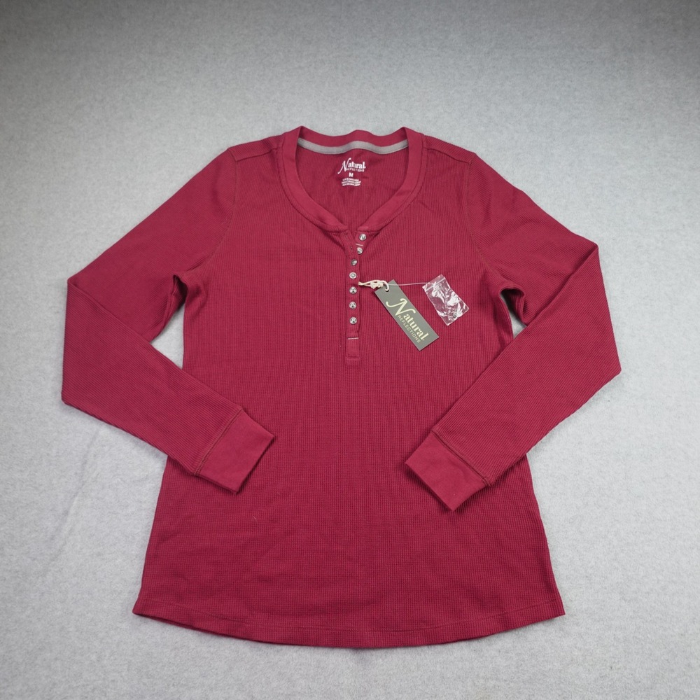 Natural Reflections Shirt Womens Medium Cabernet Red Henley Casual Thermal Top